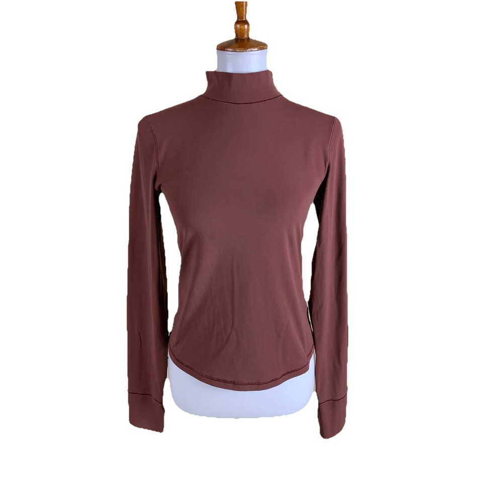Offline By Aerie Brown Mock Neck Long Sleeve Fitted Top Soft Stretch M